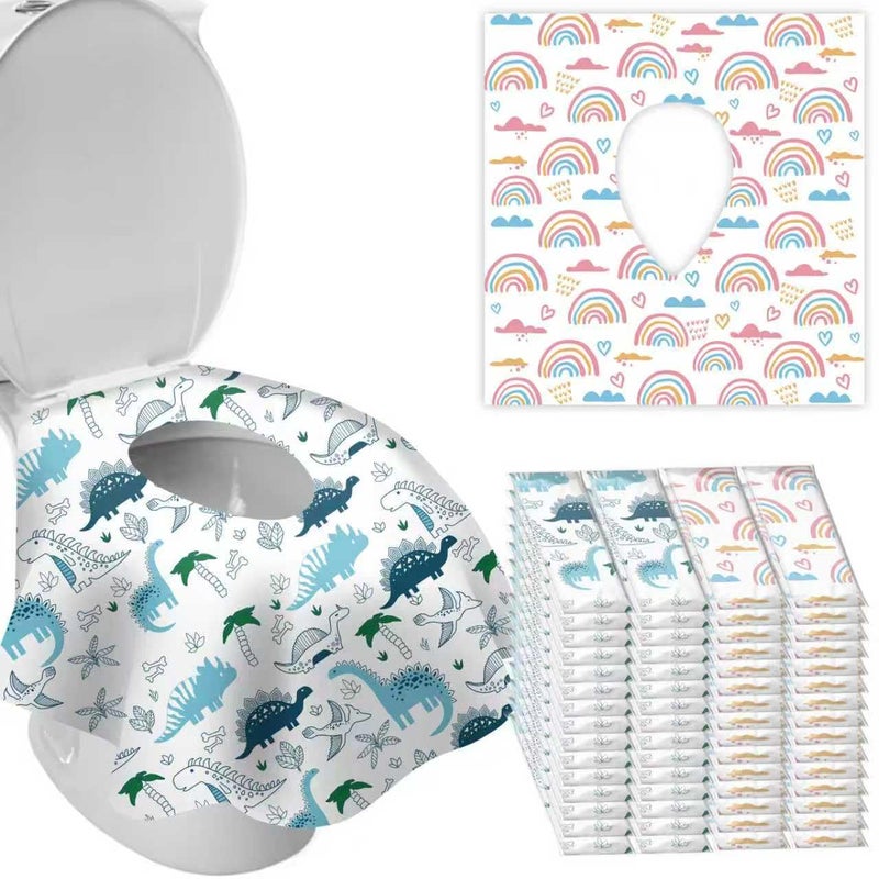 DEEKI 60 Pack Toilet Seat Covers Disposable, Safe No-Slip Waterproof for Kids Toddlers Use in Potty Training Public Restrooms Toilets, Portable Clean Covers for Adults Travel -Rainbow (60 P) - Image 1